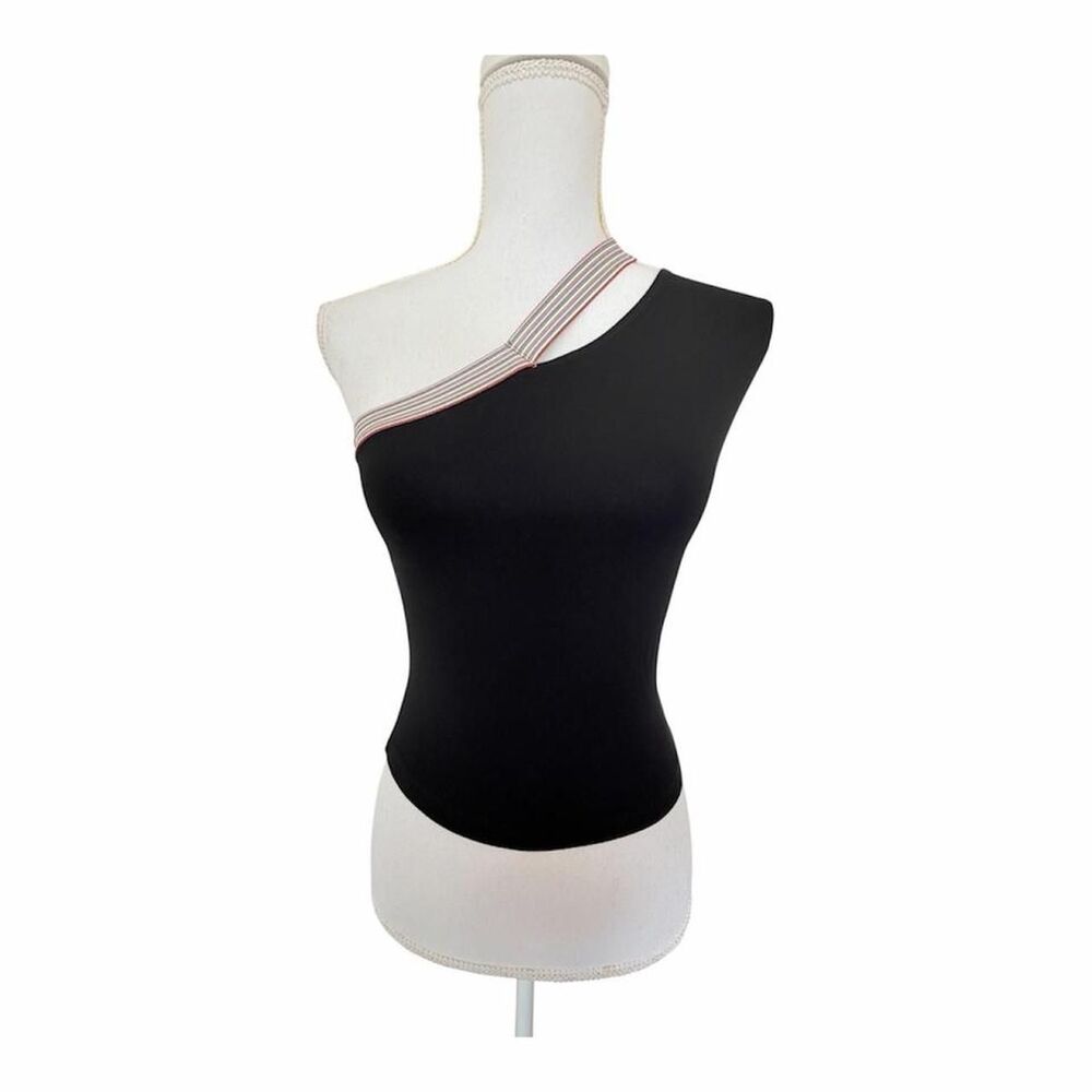 NWT Vintage Women's Black One Shoulder Top with Striped Strap Size M